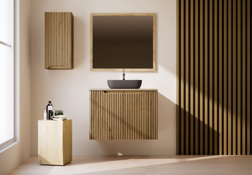 Meuble de salle de bains avec plan de toilette en bois massif Alpes14 Bruntec principal 0