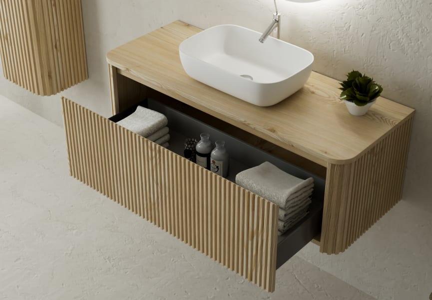 Meubles de salle de bains avec comptoir en bois massif Baviera Bruntec détail 3