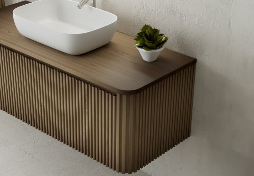 Meubles de salle de bains avec comptoir en bois massif Baviera Bruntec détail 6