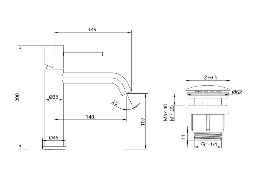 Pack Mitigeur de lavabo Monza + bonde click-clack Imex croquis 5