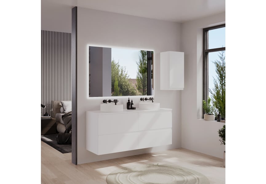 Meuble de salle de bains MDF laqué avec plan de toilette en bois Vilma Bruntec principal 0