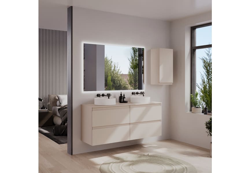 Meuble de salle de bains MDF laqué avec plan de toilette en bois Vilma Bruntec principal 1