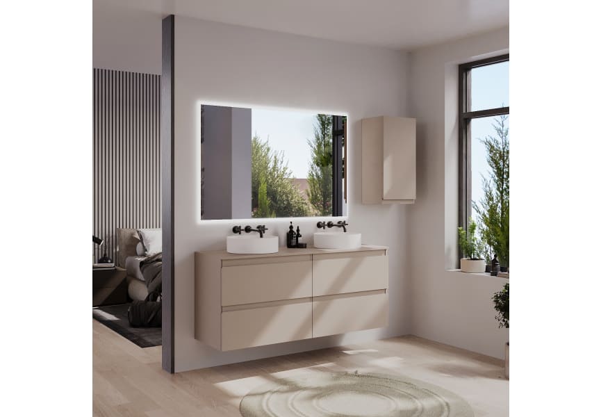 Meuble de salle de bains MDF laqué avec plan de toilette en bois Vilma Bruntec principal 2