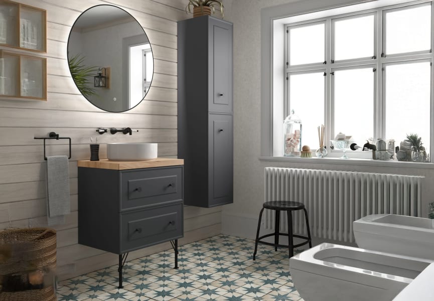 Meuble de salle de bain avec plan en bois Renoir vintage Salgar principal 4