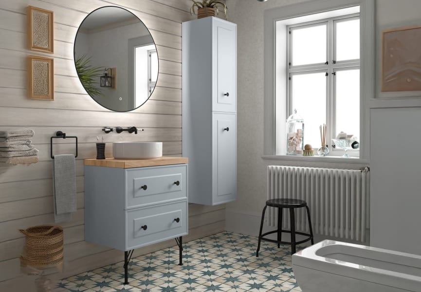 Meuble de salle de bain avec plan en bois Renoir vintage Salgar principal 3