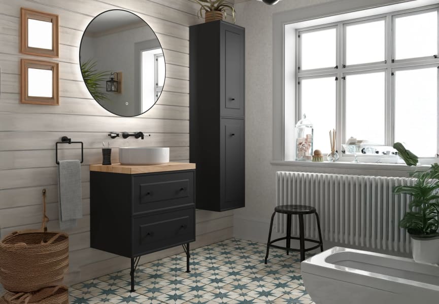 Meuble de salle de bain avec plan en bois Renoir vintage Salgar principal 5