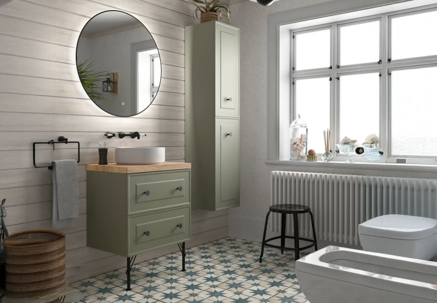 Meuble de salle de bain avec plan en bois Renoir vintage Salgar principal 1