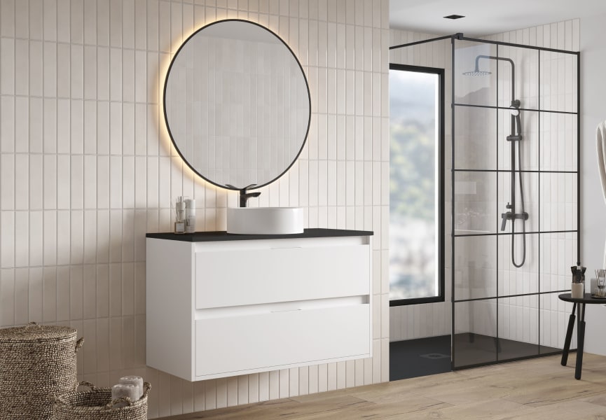 Meuble de salle de bains avec plan de toilette Artemisa Bruntec Pierre compactée noir principal 5
