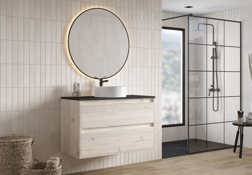 Meuble de salle de bains avec plan de toilette Artemisa Bruntec Pierre compactée noir principal 4