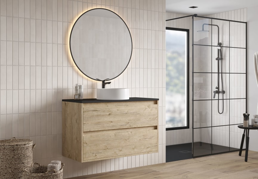 Meuble de salle de bains avec plan de toilette Artemisa Bruntec Pierre compactée noir principal 1