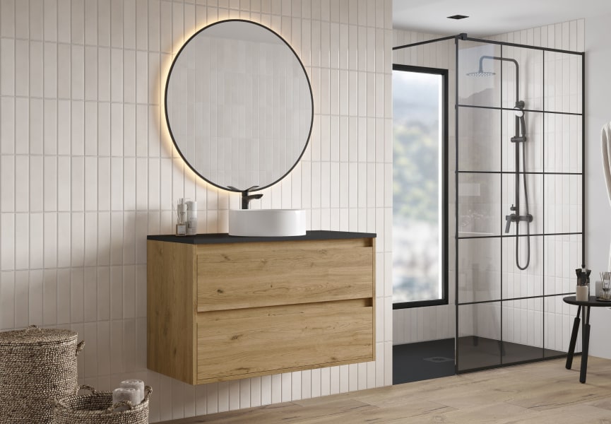 Meuble de salle de bains avec plan de toilette Artemisa Bruntec Pierre compactée noir principal 0