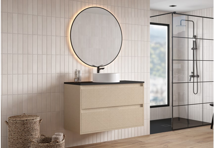 Meuble de salle de bains avec plan de toilette Artemisa Bruntec Pierre compactée noir principal 7