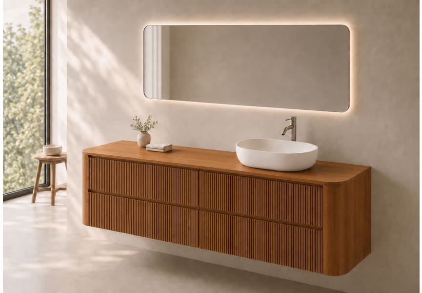 Meuble de salle de bains avec plan de toilette en bois Duna Bruntec principal 4