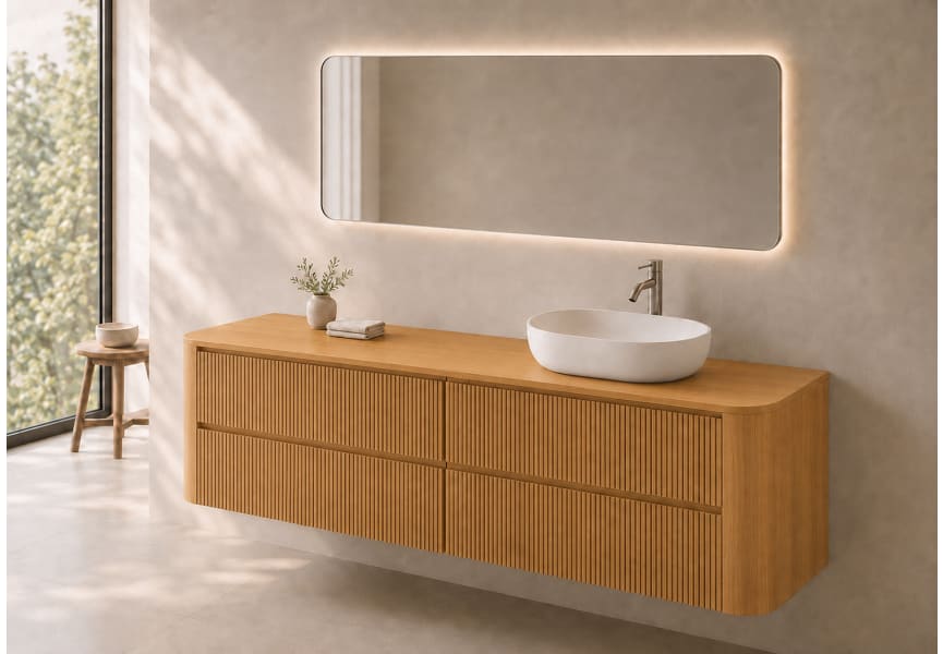 Meuble de salle de bains avec plan de toilette en bois Duna Bruntec principal 0