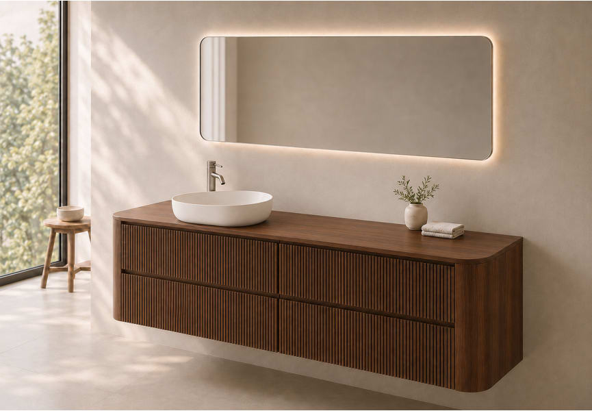 Meuble de salle de bains avec plan de toilette en bois Duna Bruntec principal 6