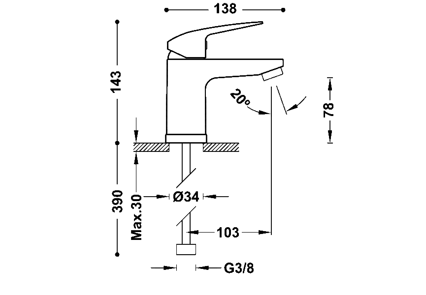Robinet de lavabo Base Plus Tres croquis 1
