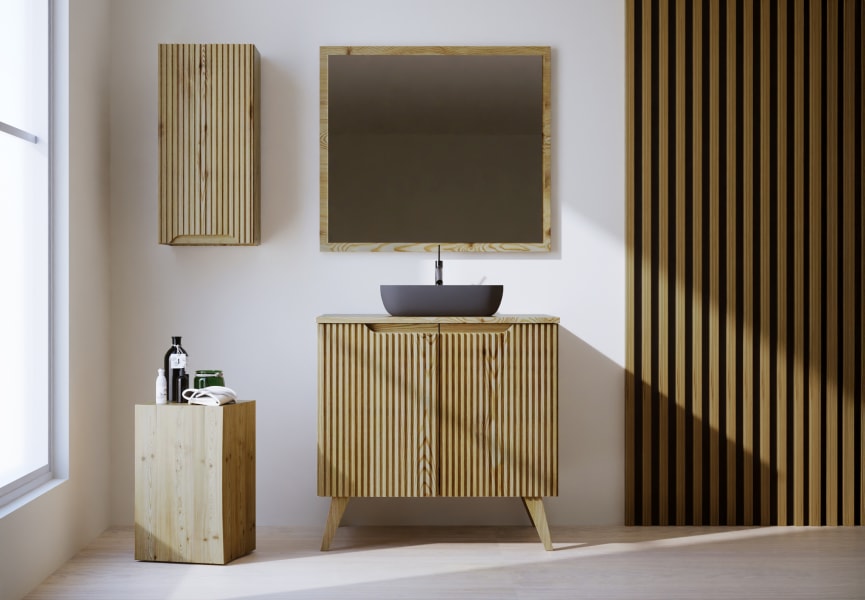 Meuble de salle de bains avec plan de toilette en bois massif et pieds Alpes14 Bruntec principal 0