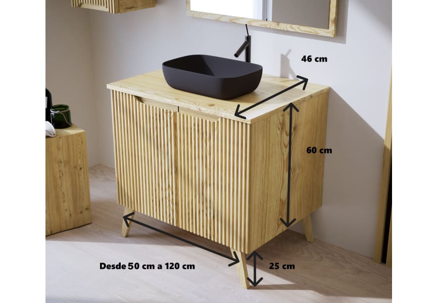 Meuble de salle de bains avec plan de toilette en bois massif et pieds Alpes14 Bruntec croquis 4