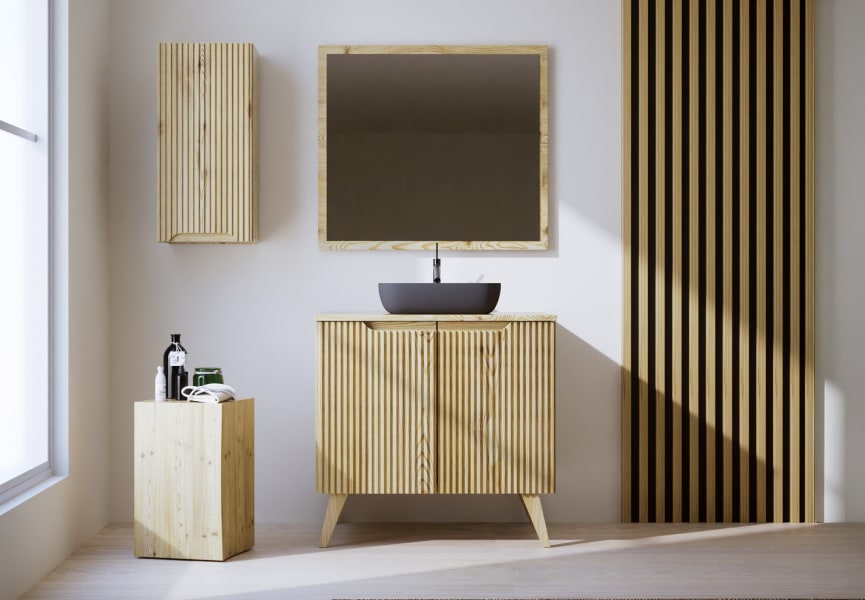 Meuble de salle de bains avec plan de toilette en bois massif et pieds Alpes14 Bruntec principal 1