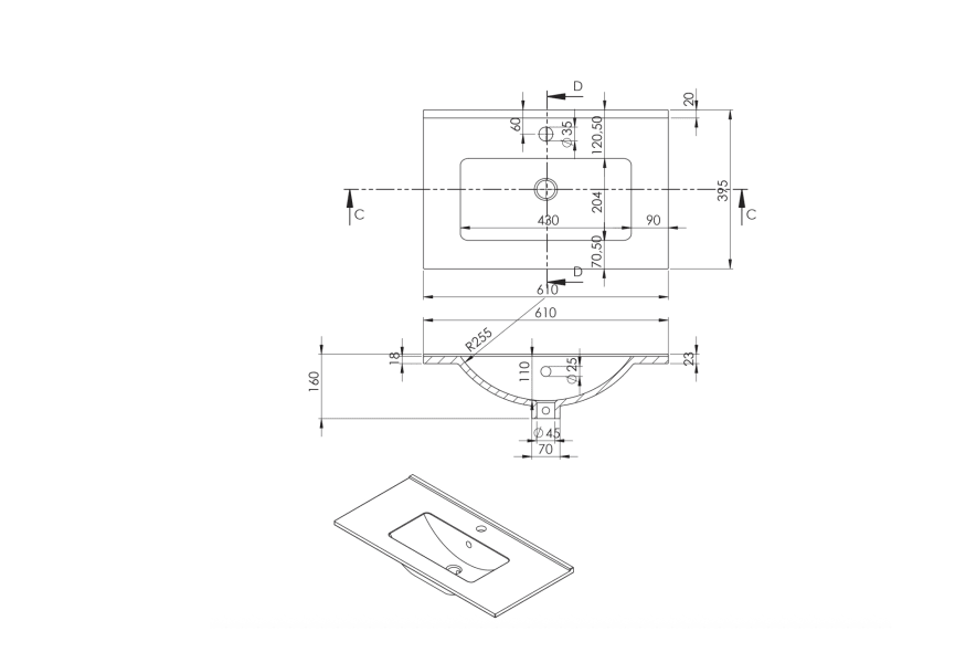 Ensemble de meubles de salle de bains faible profondeur 35,5 cm Midi Visobath croquis 16