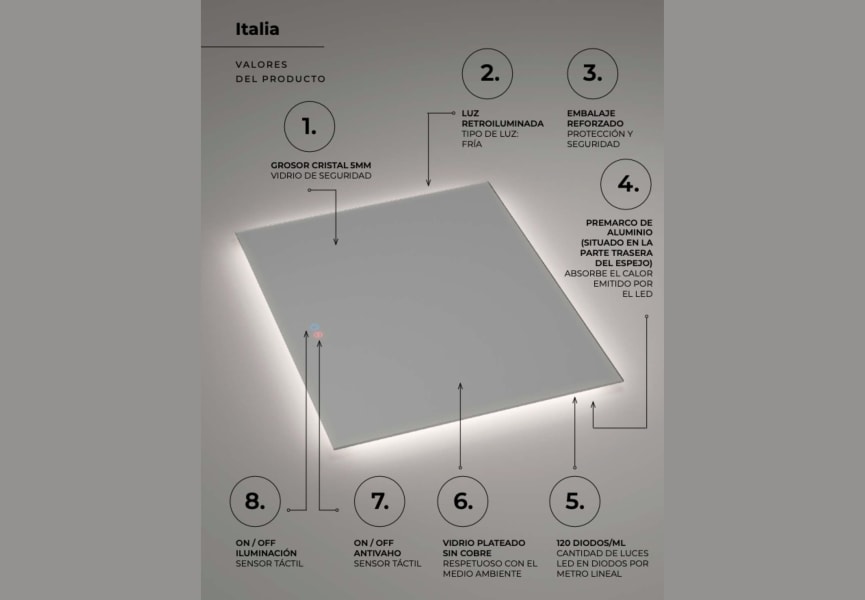Miroir de salle de bain avec éclairage LED Italia Ledimex détail 7