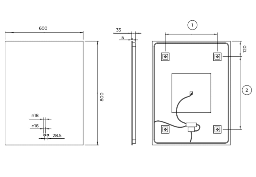 Miroir de salle de bain avec éclairage LED Italia Ledimex croquis 9