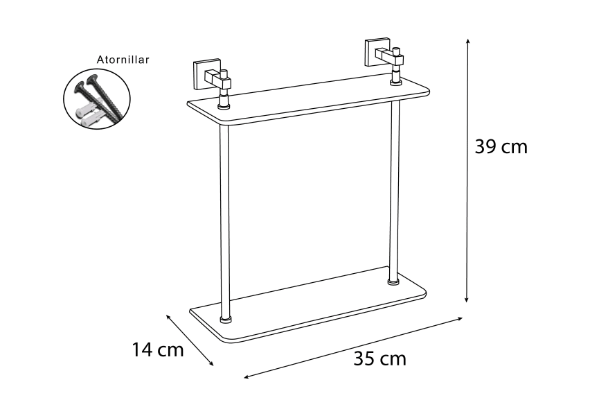 Etagère double salle de bain Bruntec croquis 1