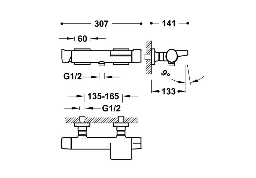 Robinetterie de baignoire et de douche Project Tres croquis 11