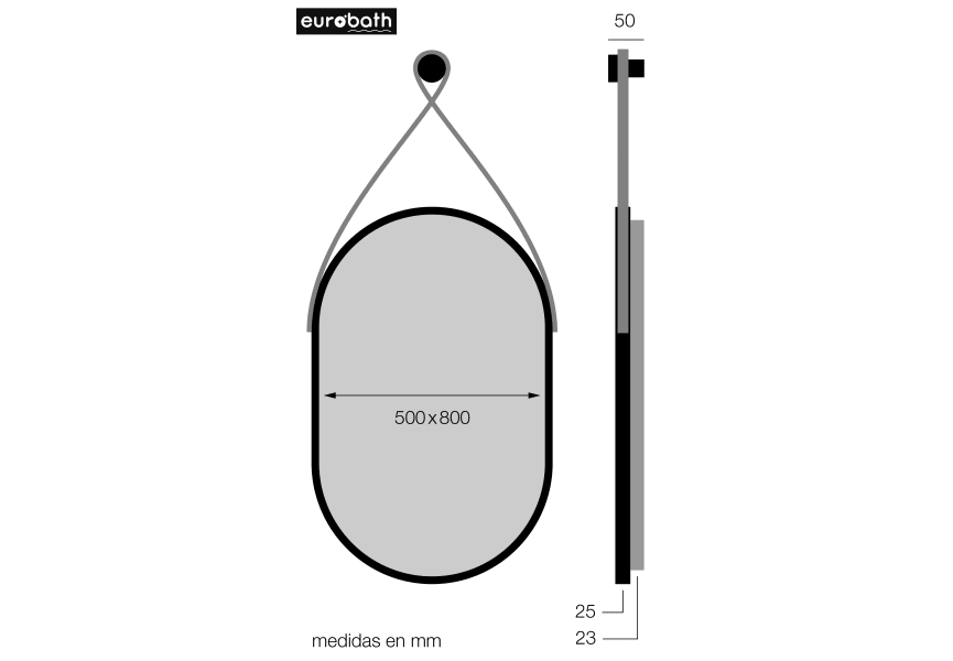 Eurobath Funchal Miroir de salle de bains avec éclairage LED croquis 3