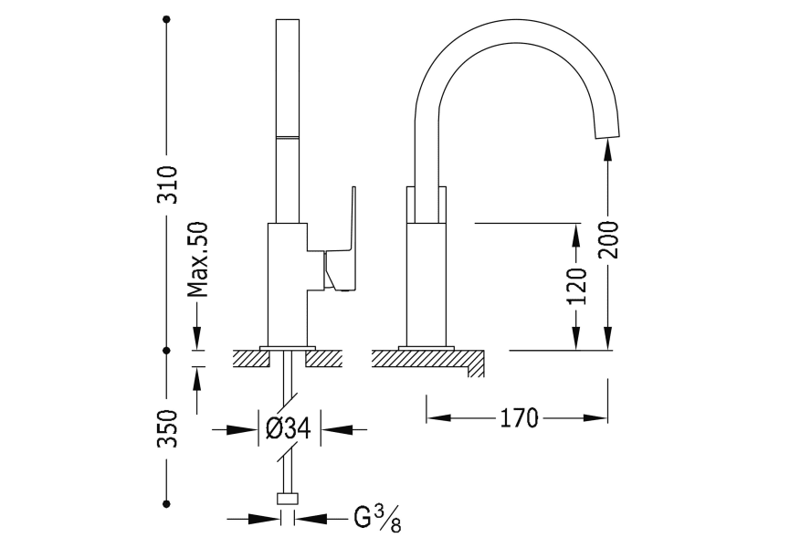 Robinet de lavabo Cuadro Tres croquis 1