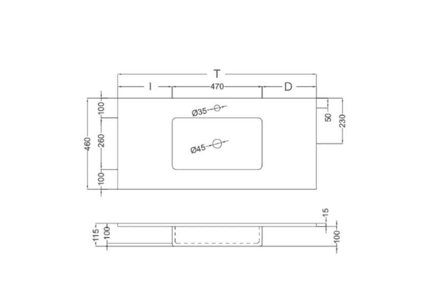 Lavabo encastré Mara Masai Coycama croquis 18