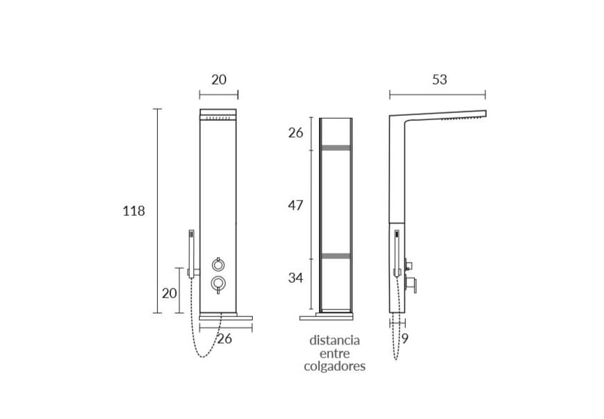 Colonne de douche hydromassante Ko Sagobar croquis 1