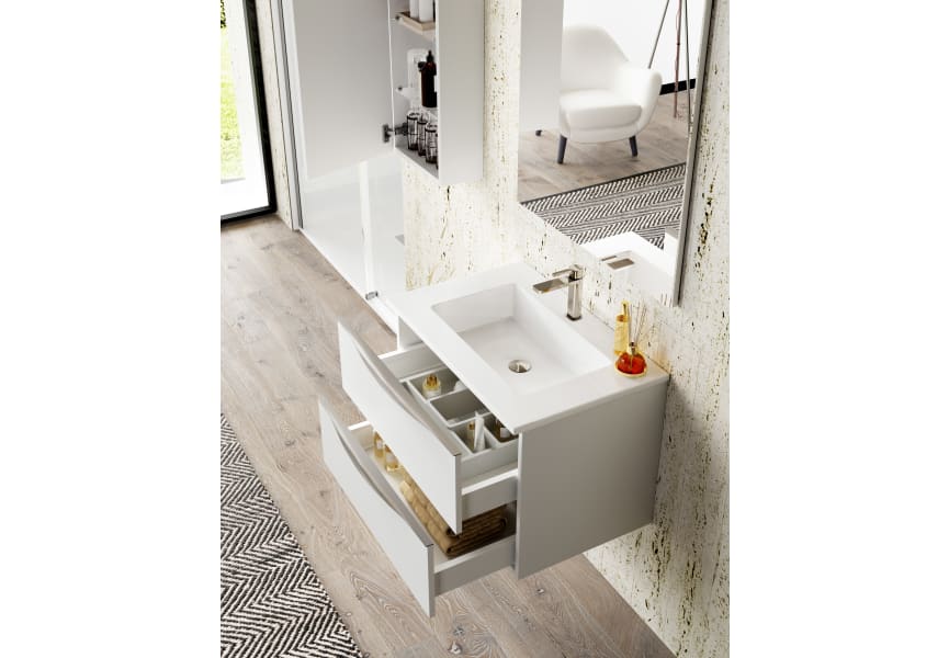 Coycama Landes meuble de salle de bain en bois avec plan de toilette en bois détail 1