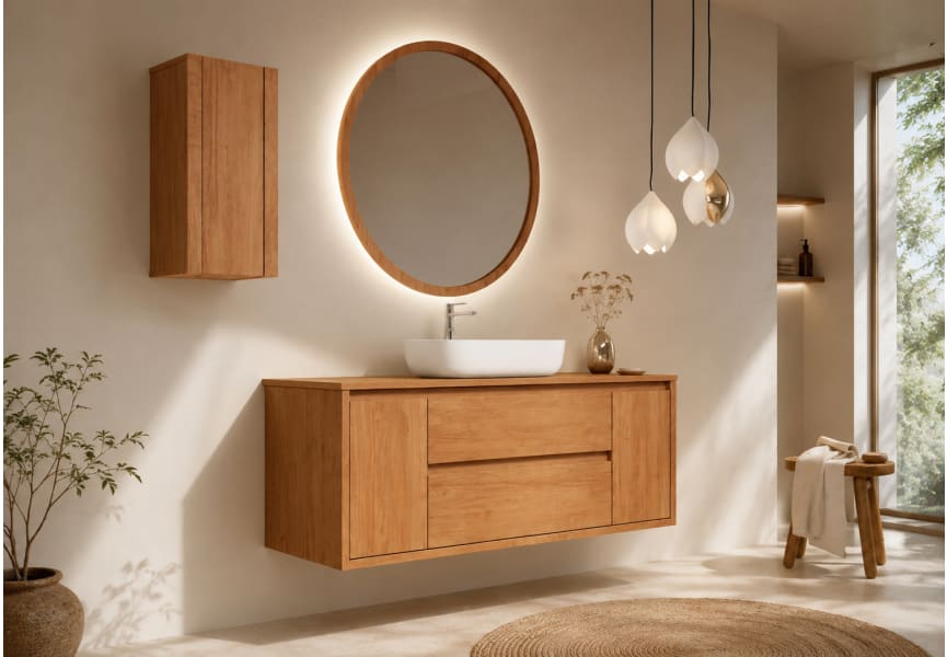 Meubles de salle de bains avec plan de toilette en bois massif Alpes 13 Bruntec environnement 4