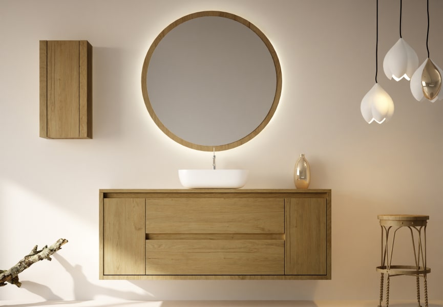 Meubles de salle de bains avec plan de toilette en bois massif Alpes 13 Bruntec principal 1