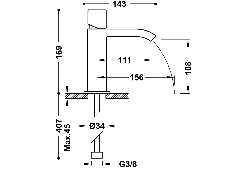 Robinet de lavabo Cuadro Tres croquis 2