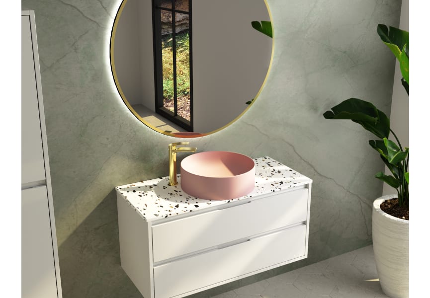 Meuble de salle de bains avec plan de toilette en pierre Boston Bruntec détail 4