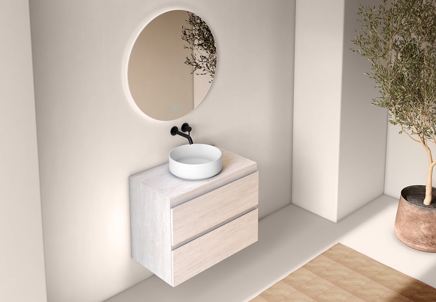 Meuble de salle de bains profondeur réduite 39 cm avec plan de toilette en bois Roma Bruntec principal 3