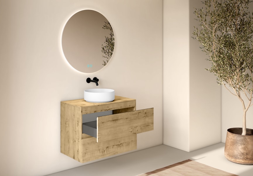 Meuble de salle de bains profondeur réduite 39 cm avec plan de toilette en bois Roma Bruntec détail 7