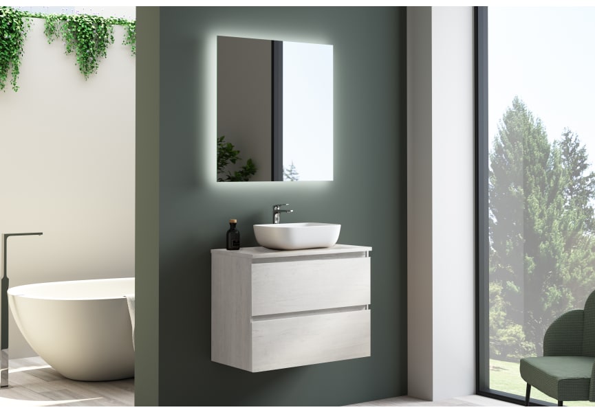 Meuble de salle de bain profondeur réduite 39 cm avec plan de toilette en bois Roma Bruntec principal 2