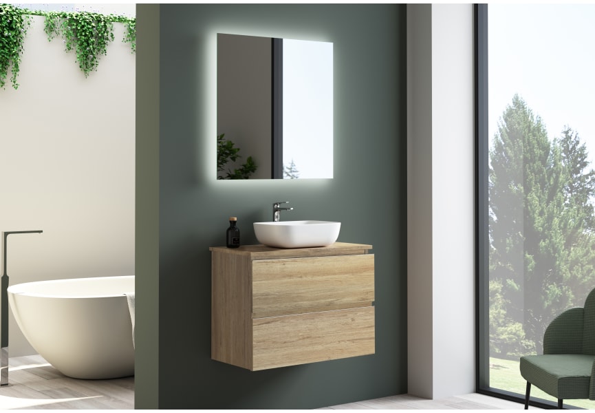 Meuble de salle de bain profondeur réduite 39 cm avec plan de toilette en bois Roma Bruntec principal 1