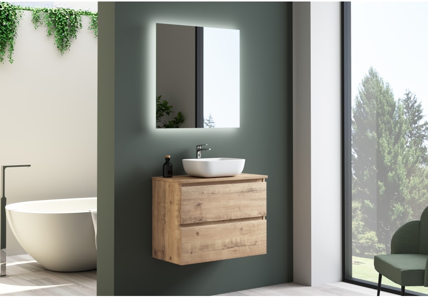 Meuble de salle de bains profondeur réduite 39 cm avec plan de toilette en bois Roma Bruntec principal 3