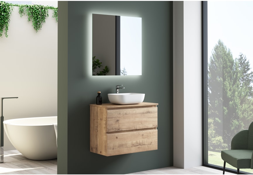 Meuble de salle de bain profondeur réduite 39 cm avec plan de toilette en bois Roma Bruntec principal 3