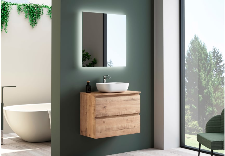 Meuble de salle de bains profondeur réduite 39 cm avec plan de toilette en bois Roma Bruntec principal 5