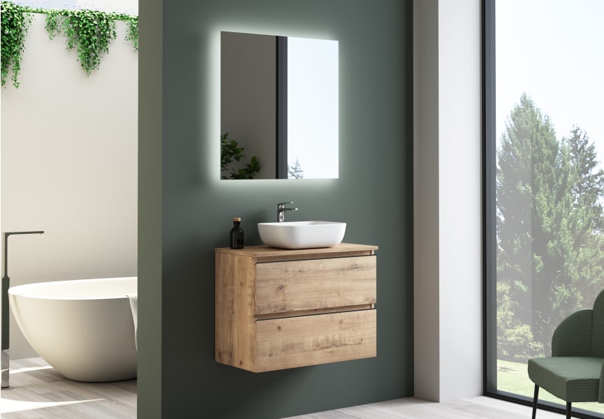 Meuble de salle de bain profondeur réduite 39 cm avec plan de toilette en bois Roma Bruntec principal 0