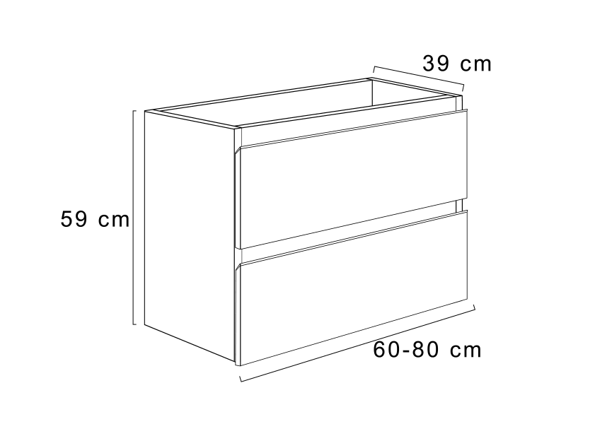 Meuble de salle de bain profondeur réduite 39 cm avec plan de toilette en bois Roma Bruntec croquis 5