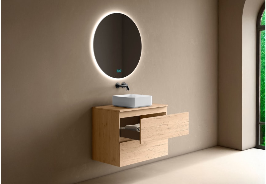 Meuble de salle de bains profondeur réduite 39 cm avec plan de toilette en bois Roma Bruntec détail 8
