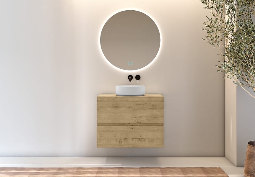 Meuble de salle de bains profondeur réduite 39 cm avec plan de toilette en bois Roma Bruntec principal 1