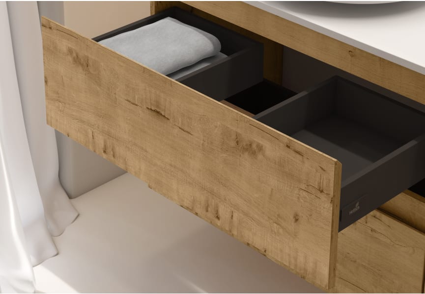Meuble de salle de bains profondeur réduite 39 cm avec plan de toilette en bois Roma Bruntec détail 4