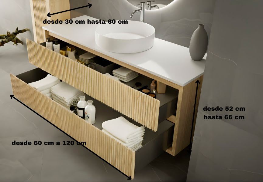 Meuble de salle de bains en bois massif avec plan de toilette Alpes 19 Bruntec croquis 4